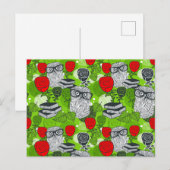 Eule in rote Rosen Postkarte (Vorne/Hinten)
