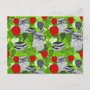 Eule in rote Rosen Postkarte