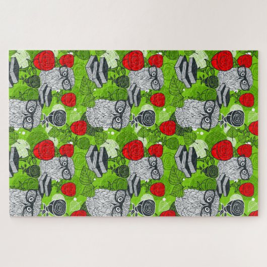 Eule in rote Rosen Puzzle (Horizontal)