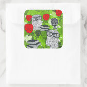Eule in rote Rosen Quadratischer Aufkleber (Tasche)