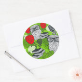 Eule in rote Rosen Runder Aufkleber (Umschlag)