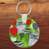 Eule in rote Rosen Schlüsselanhänger (Vorderseite)