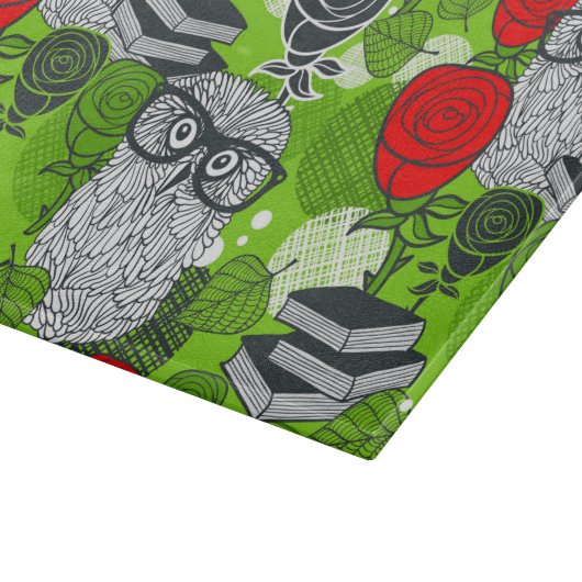 Eule in rote Rosen Schneidebrett (Ecke)