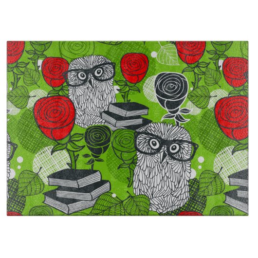 Eule in rote Rosen Schneidebrett (Vorderseite)