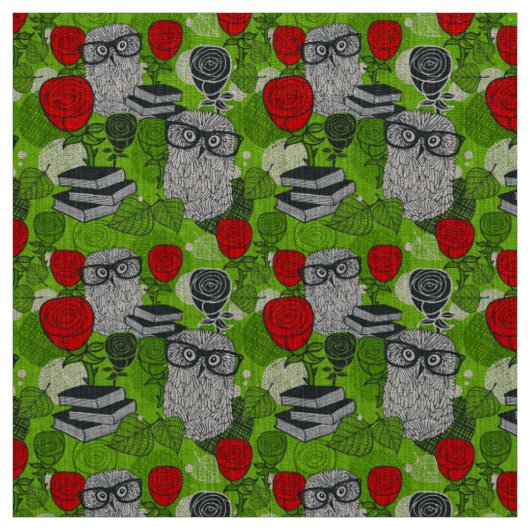 Eule in rote Rosen Stoff (Muster)