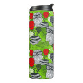 Eule in rote Rosen Thermosbecher (Nach links gedreht)