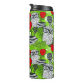 Eule in rote Rosen Thermosbecher (Nach rechts gedreht)