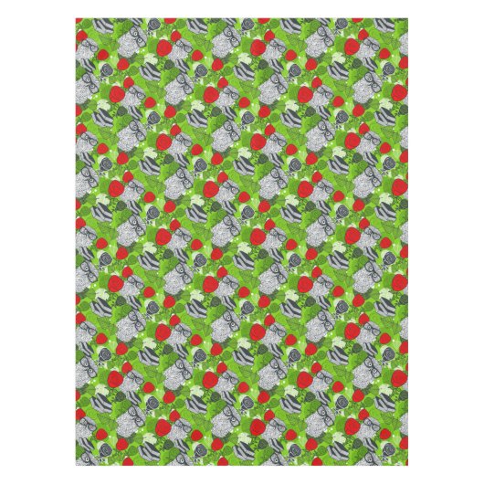 Eule in rote Rosen Tischdecke (Vorderseite)