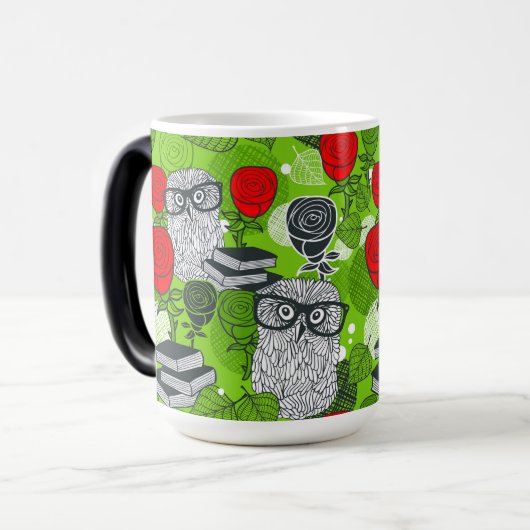 Eule in rote Rosen Verwandlungstasse (Vorderseite Links)