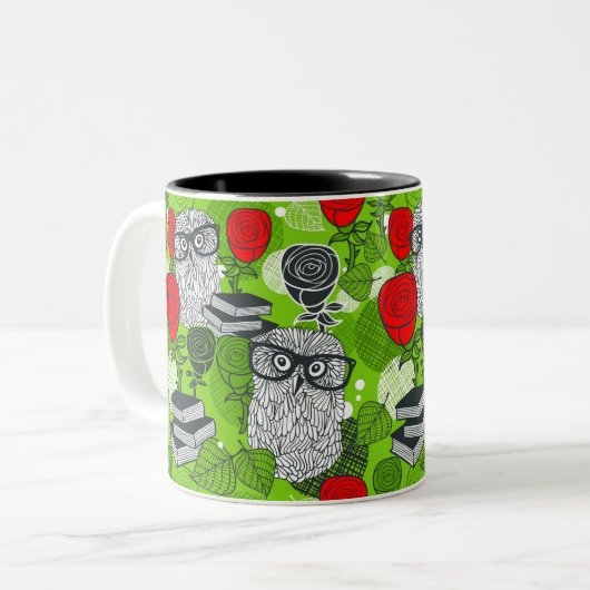 Eule in rote Rosen Zweifarbige Tasse (Vorderseite Links)