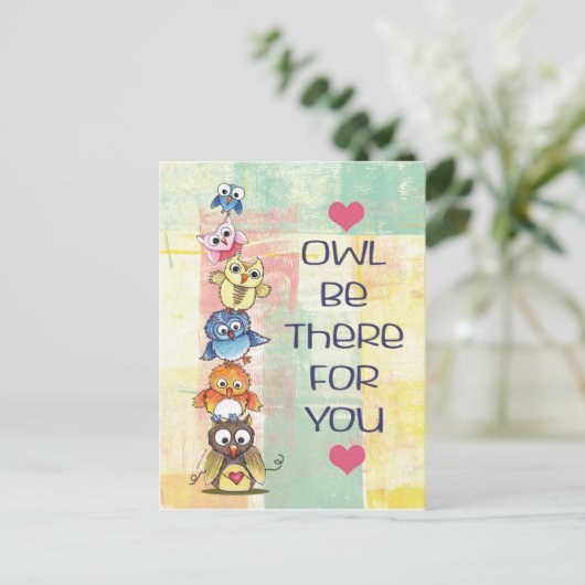 "Eule ist dort für Sie" Postkarte (Stehend Vorderseite)