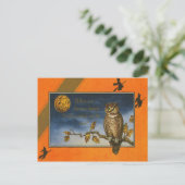 Eule Jack O Lantern Kürbis Postkarte (Stehend Vorderseite)