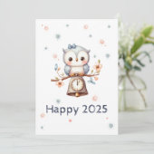 Eule kündigt neues Jahr an Feiertagskarte (Stehend Vorderseite)
