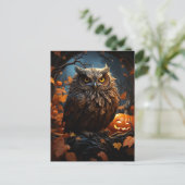 Eule, Kürbis und ein Vollmond-Halloween-Postkarte Postkarte (Stehend Vorderseite)