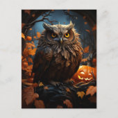 Eule, Kürbis und ein Vollmond-Halloween-Postkarte Postkarte (Vorderseite)