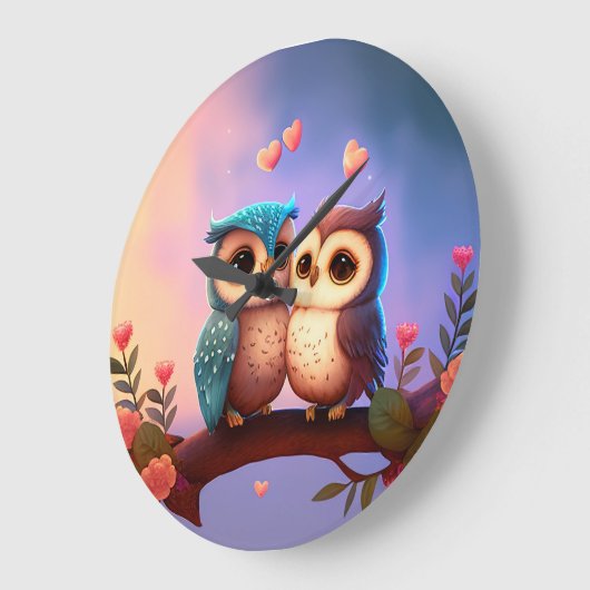 "Eule-Liebe" Große Wanduhr (Winkel)