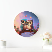 "Eule-Liebe" Große Wanduhr (Zuhause)