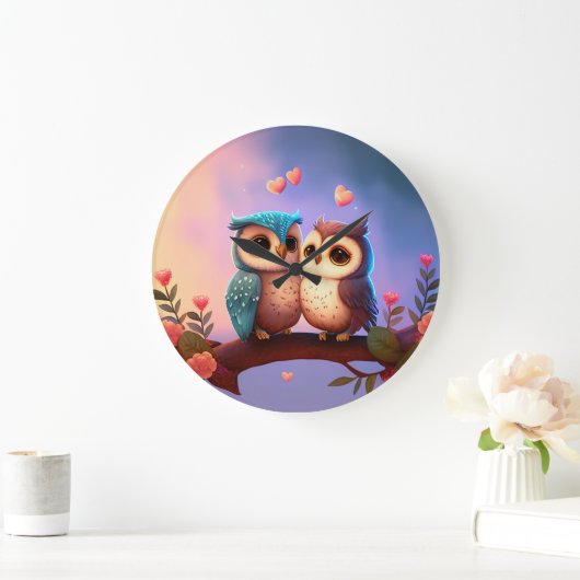 "Eule-Liebe" Große Wanduhr (Zuhause)