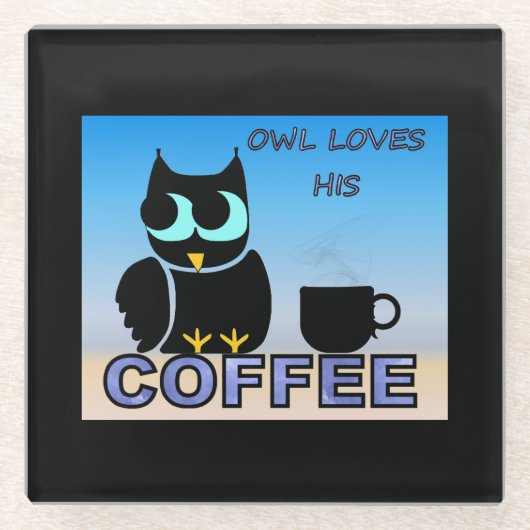 Eule Liebe seinen Kaffee Glasuntersetzer (Vorderseite)