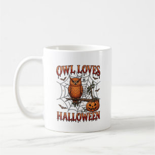 Eule liebt Halloween Orange Spinnennetz Kürbis_1 Kaffeetasse