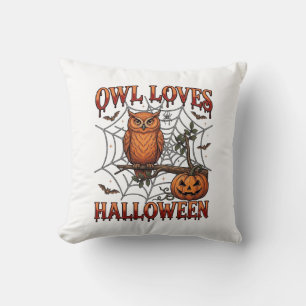 Eule liebt Halloween Orange Spinnennetz Kürbis_1 Kissen