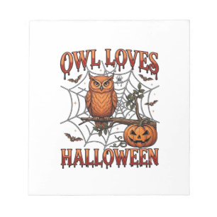 Eule liebt Halloween Orange Spinnennetz Kürbis_1 Notizblock