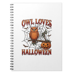 Eule liebt Halloween Orange Spinnennetz Kürbis_1 Notizblock