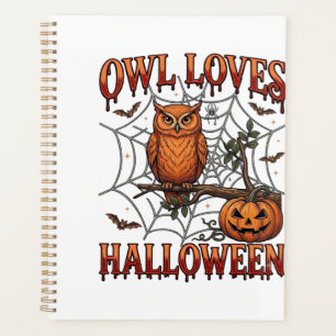 Eule liebt Halloween Orange Spinnennetz Kürbis_1 Planer