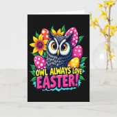 Eule liebt Ostern immer Bunte Frohe Ostern Eier  Karte (Gelbe Blume)