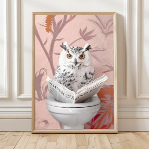 Eule liest auf Toilette Druck, Badezimmer Eule Dr Poster