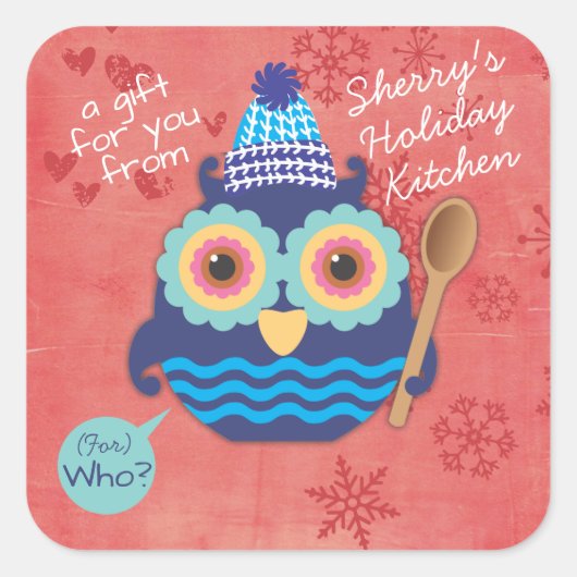 Eule-Mischlöffel Weihnachtskekse hausgemachte Leck Quadratischer Aufkleber (Vorderseite)
