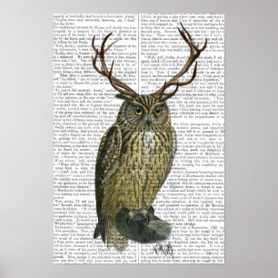 Eule mit Antlern Poster