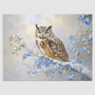 Eule-mit-blauen-Blumen-Malerei-Decoupage Seidenpapier