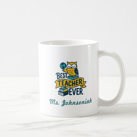 Eule mit Büchern & Globus Bester Lehrer Aller Zeit Kaffeetasse (Rechts)