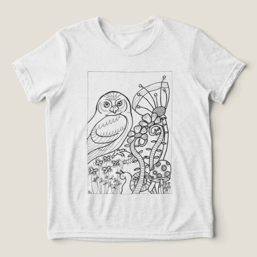 Eule mit fantasievollen Blume zum Färben Tri-Blend Shirt (Design Vorderseite)