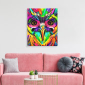 Eule mit farbenfrohen Federn Quirky KI Kunst Leinwanddruck (Insitu (Wohnzimmer))
