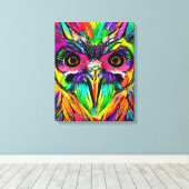 Eule mit farbenfrohen Federn Quirky KI Kunst Leinwanddruck (Insitu (Holzboden))