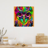 Eule mit farbenfrohen Federn Quirky KI Kunst Poster (Küche)