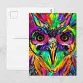 Eule mit farbenfrohen Federn Quirky KI Kunst Postkarte (Vorne/Hinten)