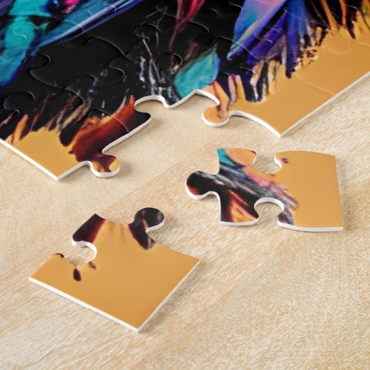 Eule mit farbenfrohen Federn Quirky KI Kunst Puzzle (Seite)