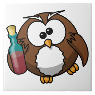 Eule mit Flasche Fliese