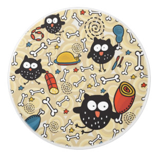 Eule mit Fleisch-Muster Keramikknauf