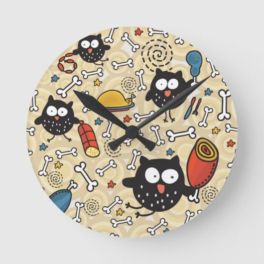 Eule mit Fleisch-Muster Runde Wanduhr (Vorderseite)
