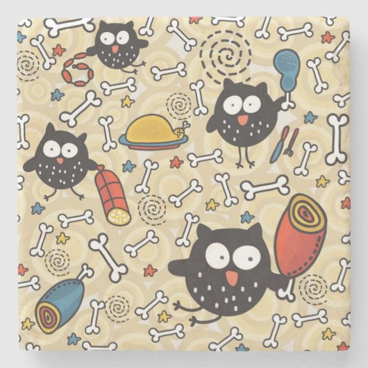 Eule mit Fleisch-Muster Steinuntersetzer (Vorderseite)