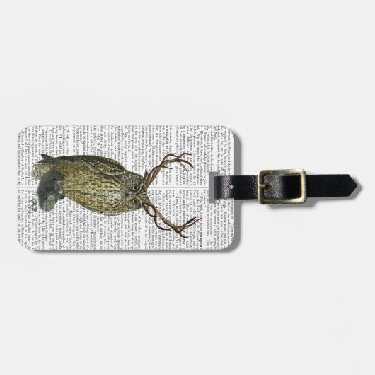 Eule mit Geweihen schlichte 2 Gepäckanhänger (Vorderseite horizontal)