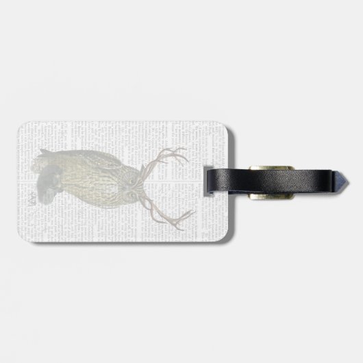 Eule mit Geweihen schlichte 2 Gepäckanhänger (Rückseite horizontal)