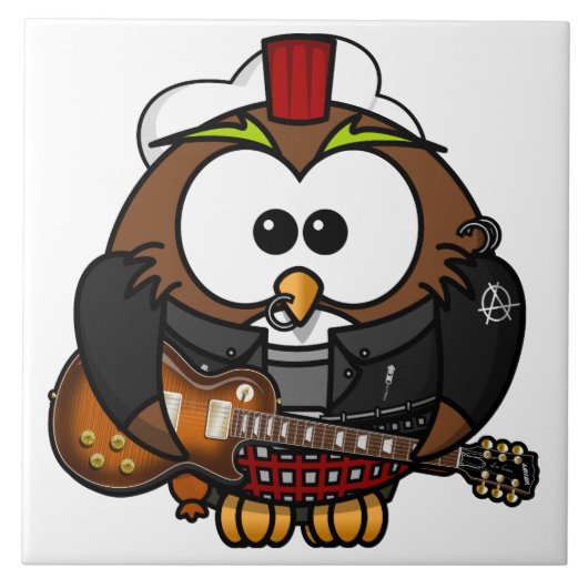 Eule mit Gitarre Fliese (Vorderseite)
