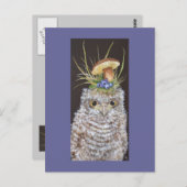 Eule mit Heidelbeeren und Pilzhut Postkarte (Vorne/Hinten)
