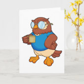 Eule mit Kaffee-Tasse Karte (Gelbe Blume)