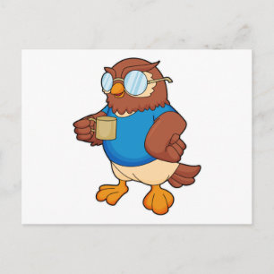 Eule mit Kaffee-Tasse Postkarte
